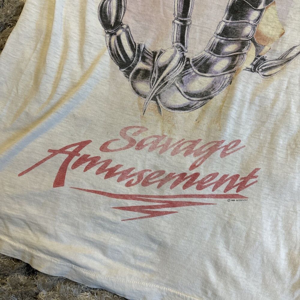 Vintage 80's Men's Scorpions Savage Amusement Band T-Shirt Handtex See Through - Picture 2 of 16